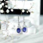 Lab Grown Blue Sapphire Drop Hoop Earrings with Moissanite AAAA 92.5 Sterling Silver - Rosec Jewels