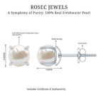 6 MM Round Freshwater Pearl Solitaire Stud Earrings AAA - Rosec Jewels