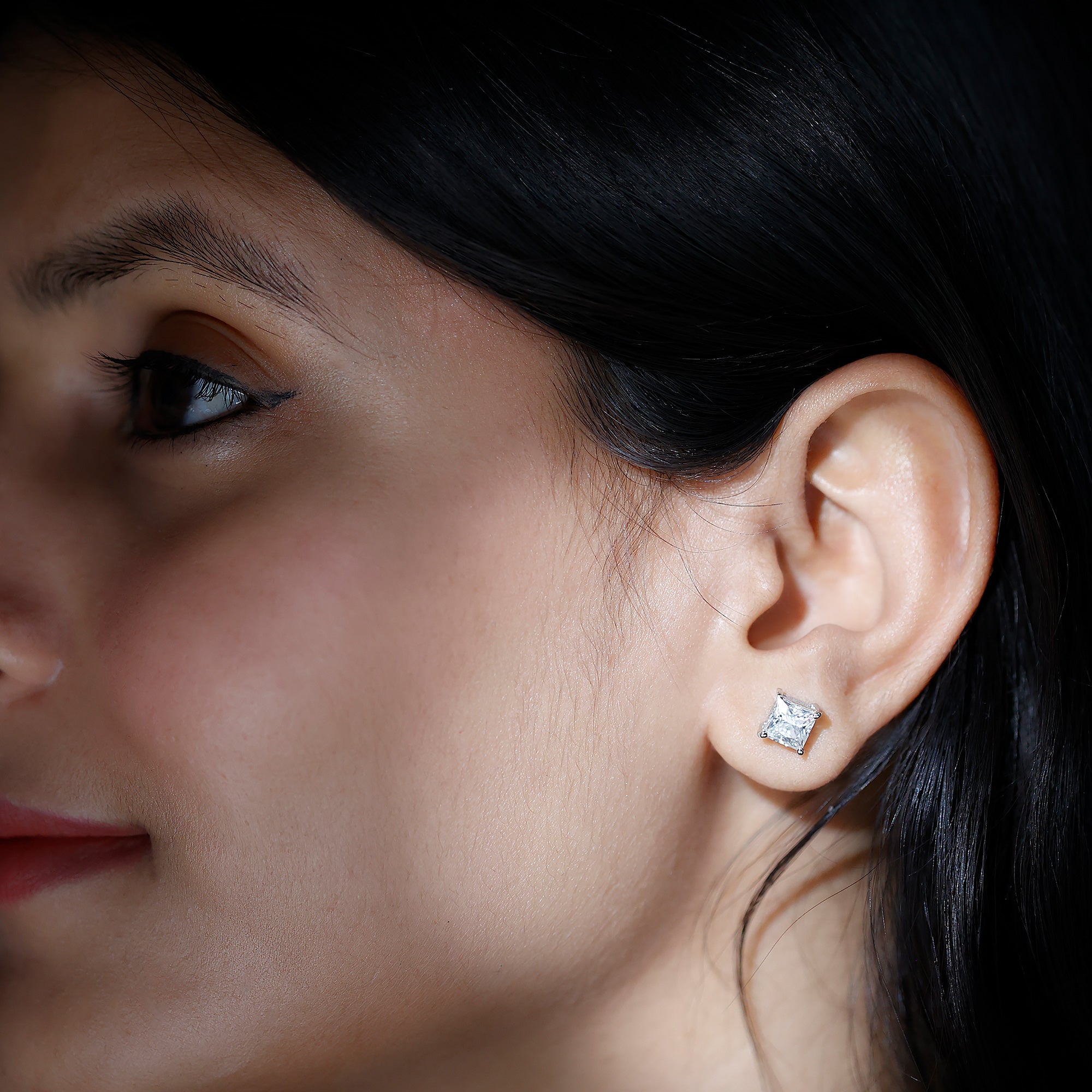 Certified 2.5 Carat Princess Cut Moissanite Stud Earrings in Silver D-VS1 92.5 Sterling Silver - Rosec Jewels