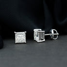 Certified 2.5 Carat Princess Cut Moissanite Stud Earrings in Silver D-VS1 92.5 Sterling Silver - Rosec Jewels