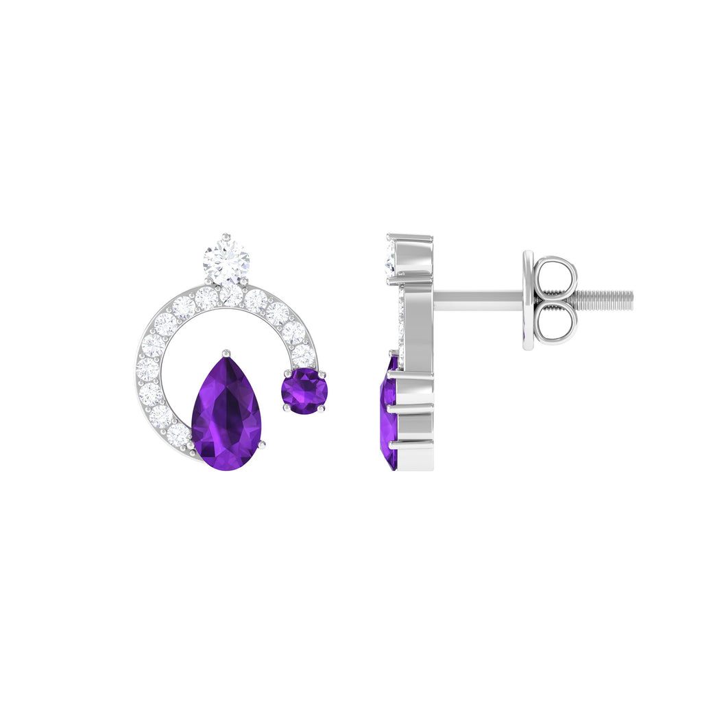 Amethyst and Diamond Contemporary Stud Earrings Amethyst - ( AAA ) - Quality - Rosec Jewels