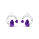 Amethyst and Diamond Contemporary Stud Earrings Amethyst - ( AAA ) - Quality - Rosec Jewels