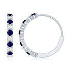 Round Blue Sapphire and Diamond Hinged Hoop Earrings with Certificate AAA - Rosec Jewels