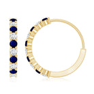 Round Blue Sapphire and Diamond Hinged Hoop Earrings with Certificate AAA - Rosec Jewels