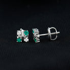 Real Emerald and Moissanite Stud Earrings Emerald - ( AAA ) - Quality - Rosec Jewels