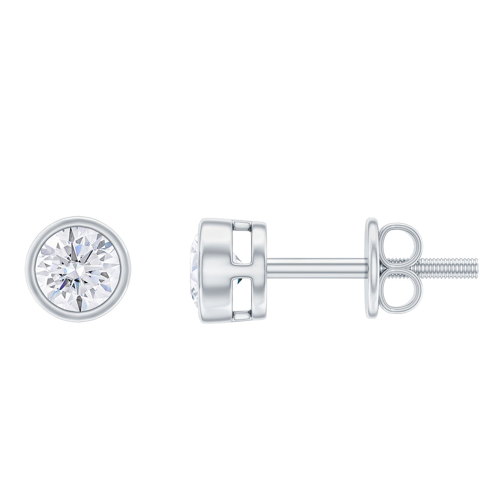 1/4 CT Solitaire Stud Earrings with Bezel Set Moissanite Moissanite - ( D-VS1 ) - Color and Clarity - Rosec Jewels