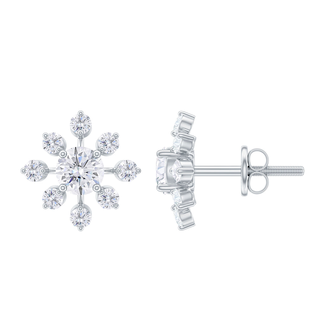 Flower Stud Earrings with Moissanite in Gold Moissanite - ( D-VS1 ) - Color and Clarity - Rosec Jewels