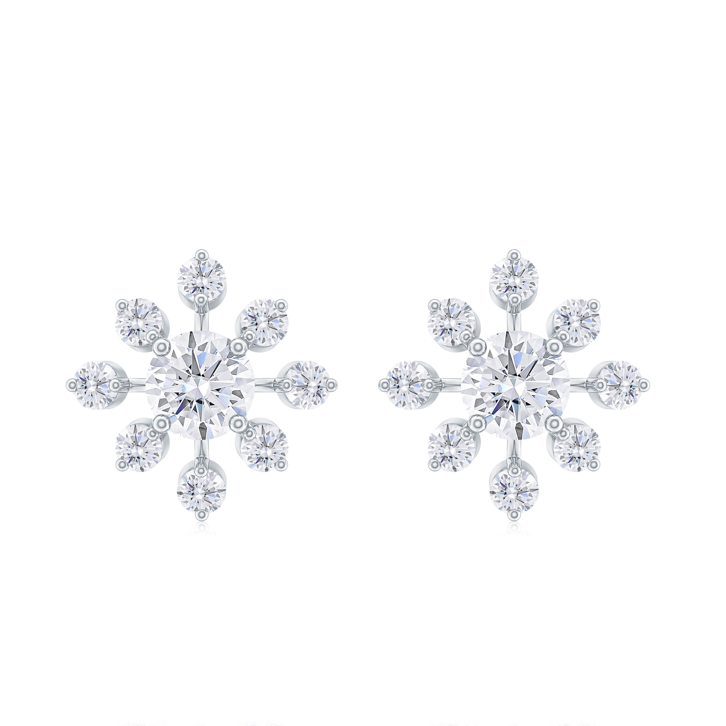 Flower Stud Earrings with Moissanite in Gold Moissanite - ( D-VS1 ) - Color and Clarity - Rosec Jewels