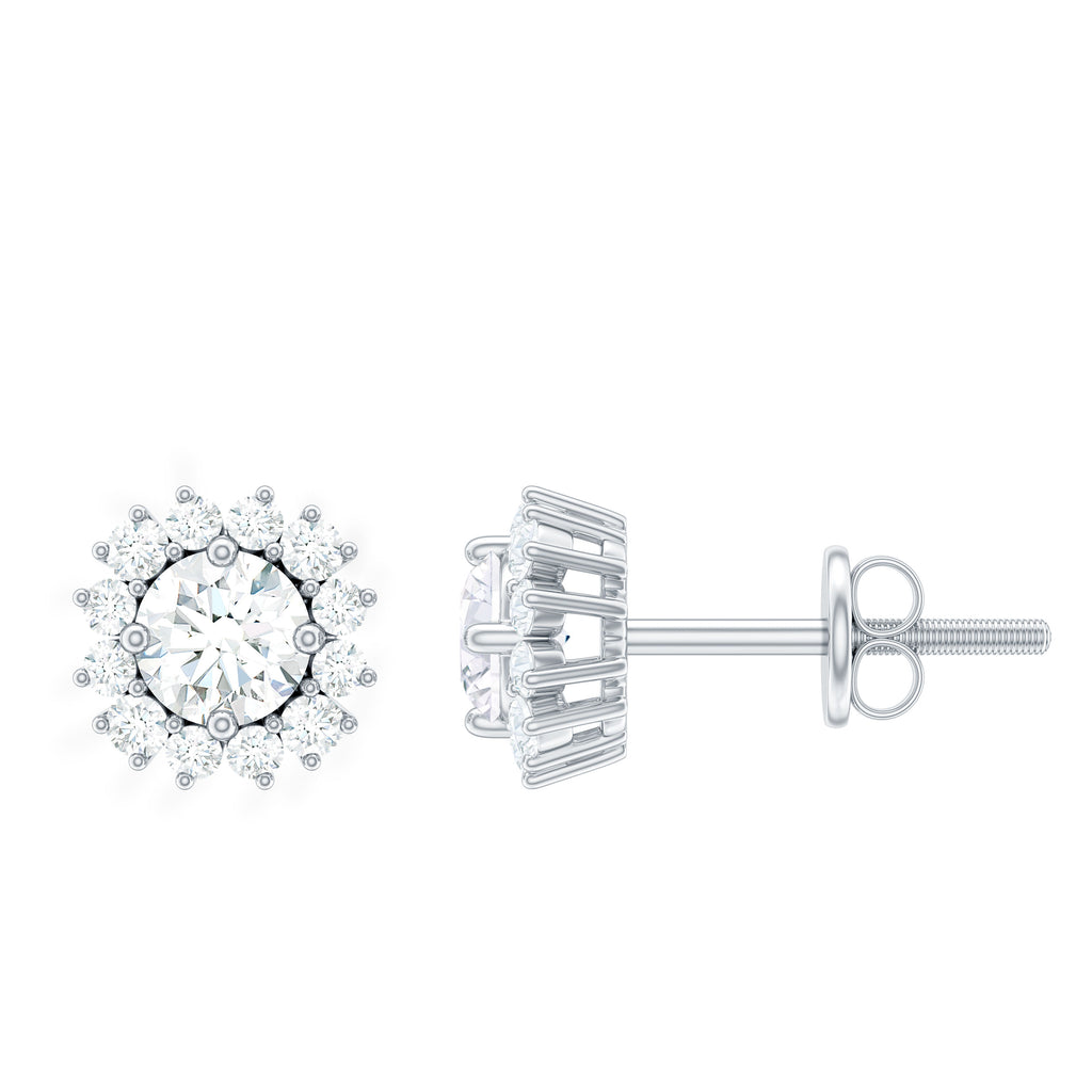 1.75 CT Classic Moissanite Halo Stud Earrings Moissanite - ( D-VS1 ) - Color and Clarity - Rosec Jewels