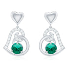 Lab Created Emerald Heart Drop Earrings with Diamonds AAAA - Rosec Jewels