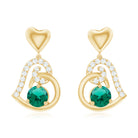 Lab Created Emerald Heart Drop Earrings with Diamonds AAAA - Rosec Jewels