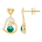 Lab Created Emerald Heart Drop Earrings with Diamonds AAAA - Rosec Jewels
