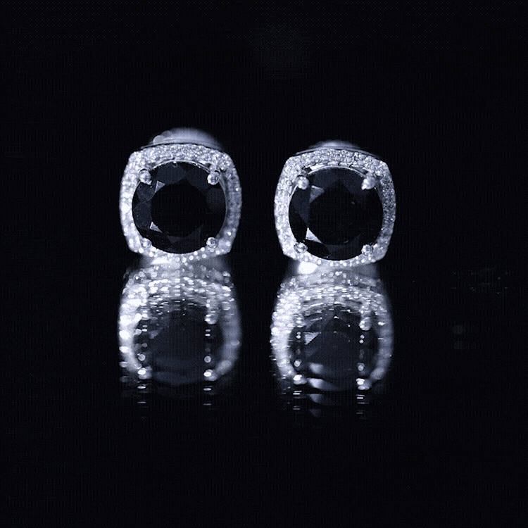 Lab Grown Black and White Diamond Halo Stud Earrings AAAA ( Synthetic ) - Rosec Jewels