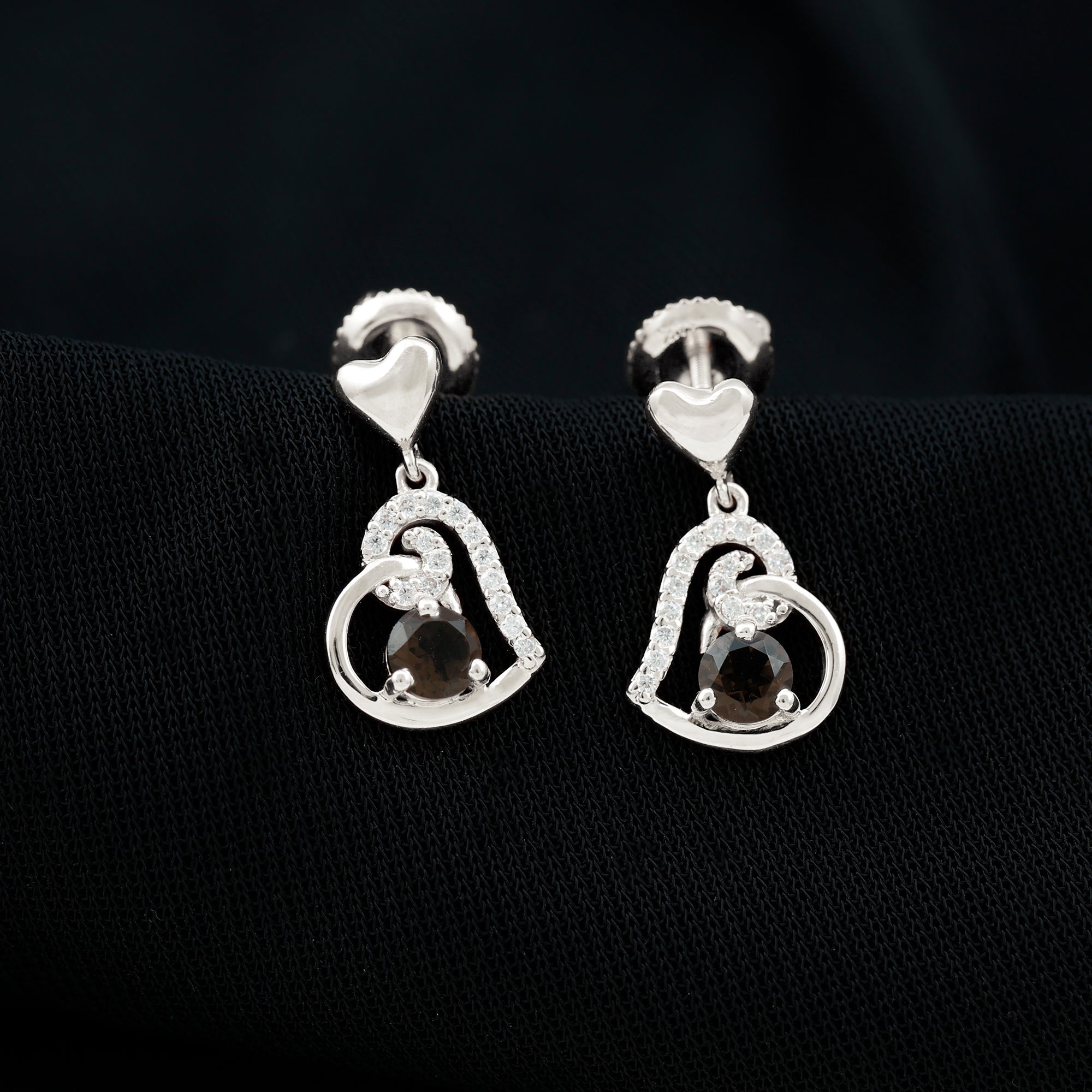 3/4 CT Smoky Quartz Heart Drop Earrings with Diamond Smoky Quartz - ( AAA ) - Quality - Rosec Jewels