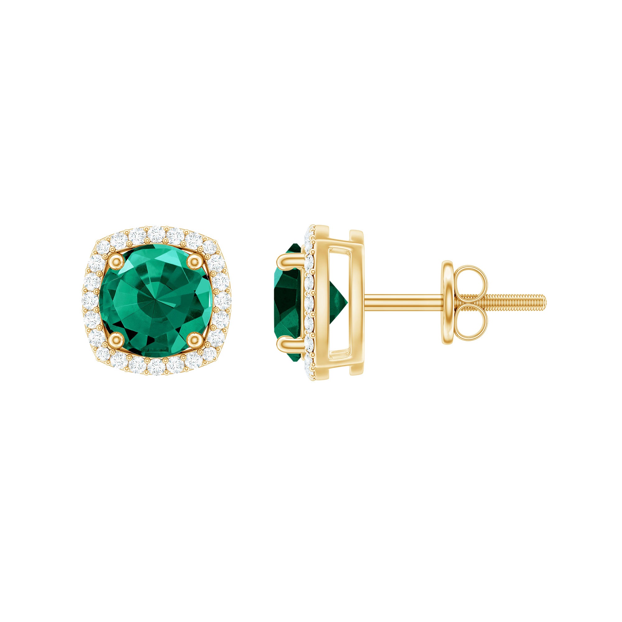 6 MM Lab Grown Emerald Stud Earrings with Diamond Halo – Rosec Jewels