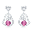 Real Pink Tourmaline and Diamond Heart Drop Earrings AAA - Rosec Jewels