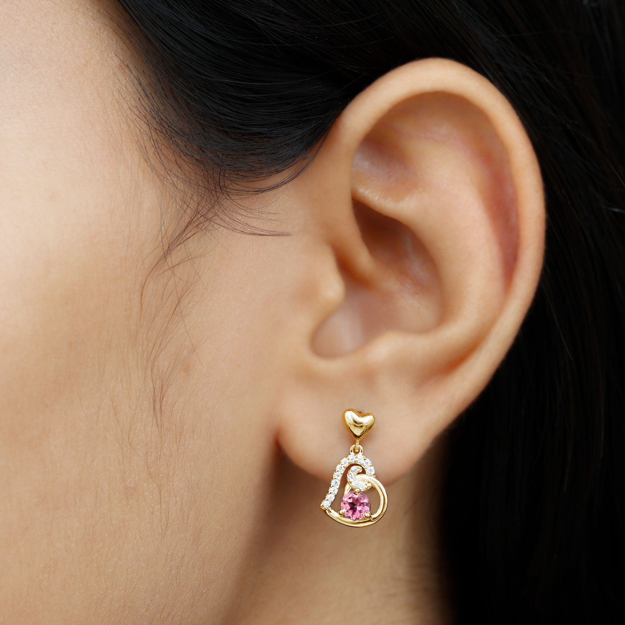 3/4 CT Pink Tourmaline and Diamond Heart Drop Earring Pink Tourmaline - ( AAA ) - Quality - Rosec Jewels