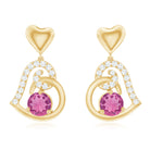 Real Pink Tourmaline and Diamond Heart Drop Earrings AAA - Rosec Jewels