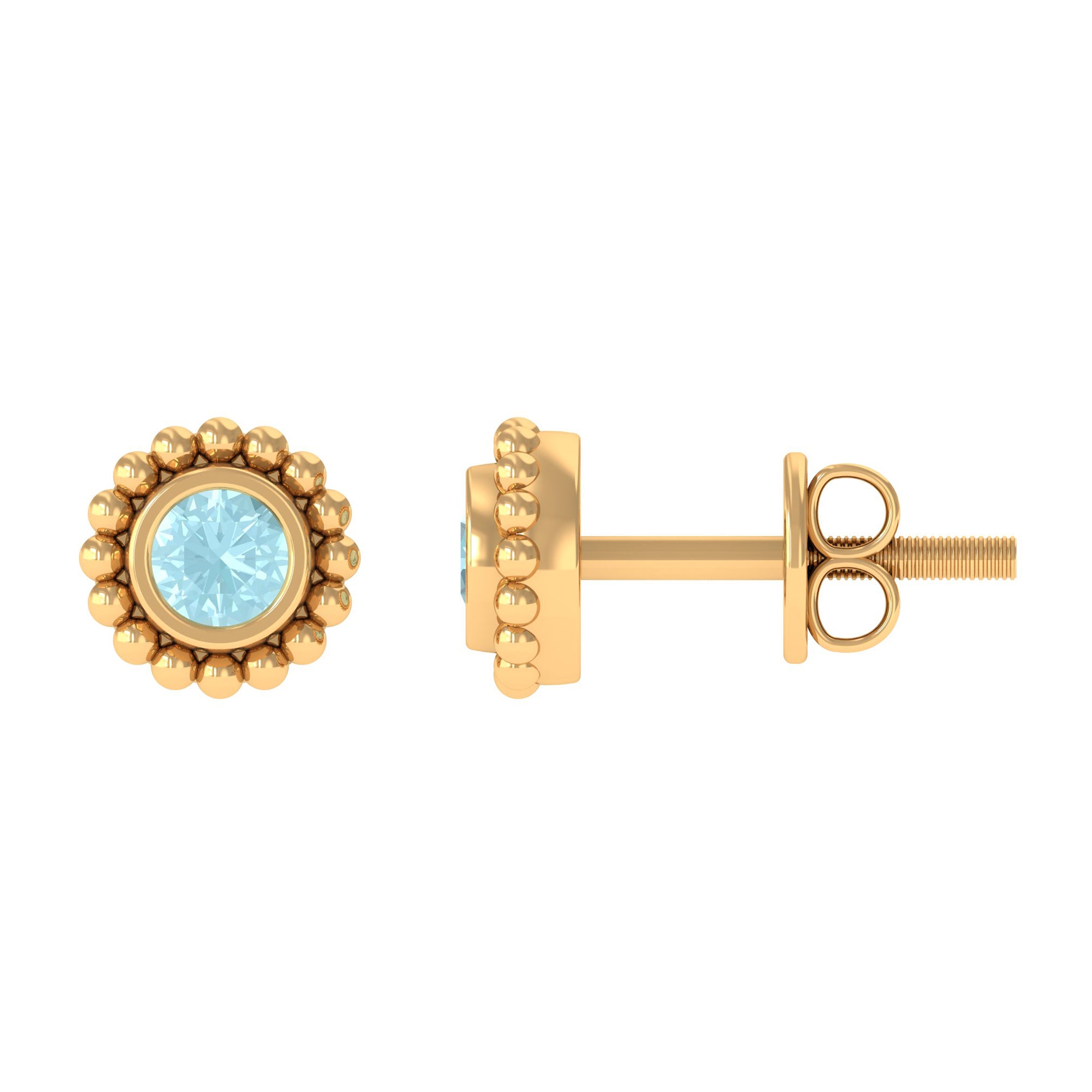 Bezel Set Sky Blue Topaz and Gold Beaded Stud Earrings Sky Blue Topaz - ( AAA ) - Quality - Rosec Jewels