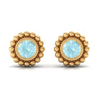 Bezel Set Sky Blue Topaz and Gold Beaded Stud Earrings Sky Blue Topaz - ( AAA ) - Quality - Rosec Jewels