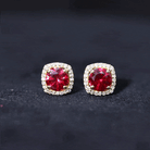 6 MM Round Lab Grown Ruby Halo Stud Earrings with Diamond Lab Created Ruby - ( AAAA ) - Quality - Rosec Jewels