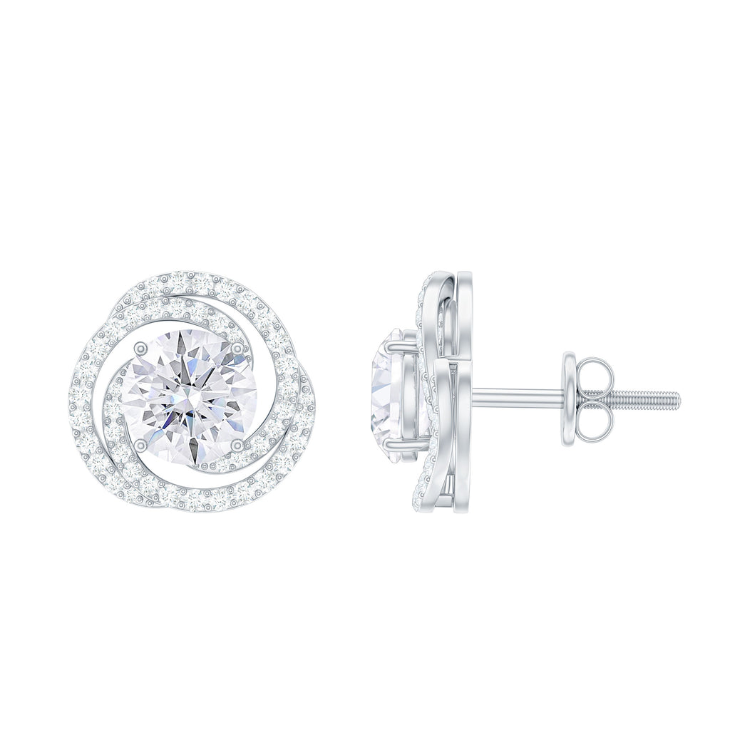 2.25 CT Moissanite Braided Halo Stud Earrings Moissanite - ( D-VS1 ) - Color and Clarity - Rosec Jewels