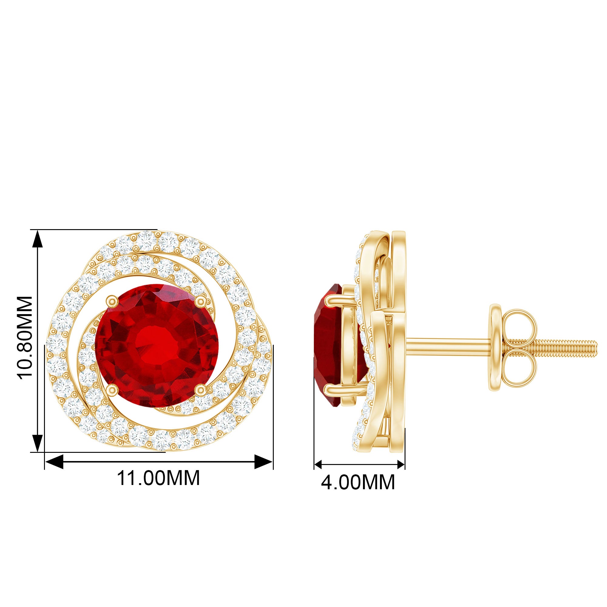 Round Created Ruby Braided Halo Stud Earrings with Diamond Lab Created Ruby - ( AAAA ) - Quality - Rosec Jewels