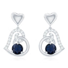 Real 0.8 Carat Blue Sapphire and Diamond Dangling Earrings AAA - Rosec Jewels