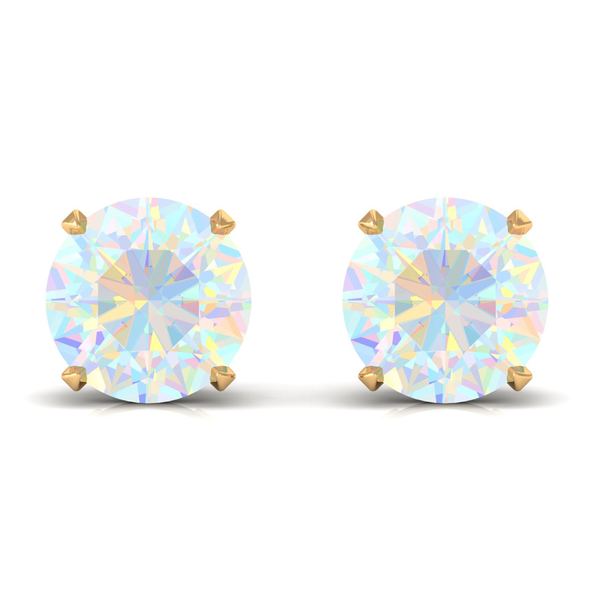Round Ethiopian Opal Solitaire Stud Earrings Ethiopian Opal - ( AAA ) - Quality - Rosec Jewels