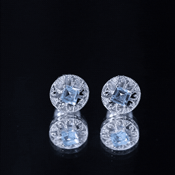 Natural Aquamarine Vintage Stud Earrings with Lab Diamond AAA 92.5 Sterling Silver - Rosec Jewels