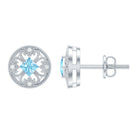 Rosec Jewels-Certified Aquamarine Vintage Stud Earrings with Lab Diamonds