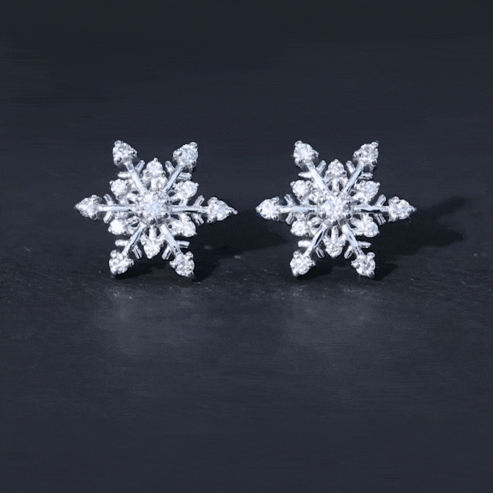 0.75 CT Certified Moissanite Snowflake Stud Earrings in Gold Moissanite - ( D-VS1 ) - Color and Clarity - Rosec Jewels