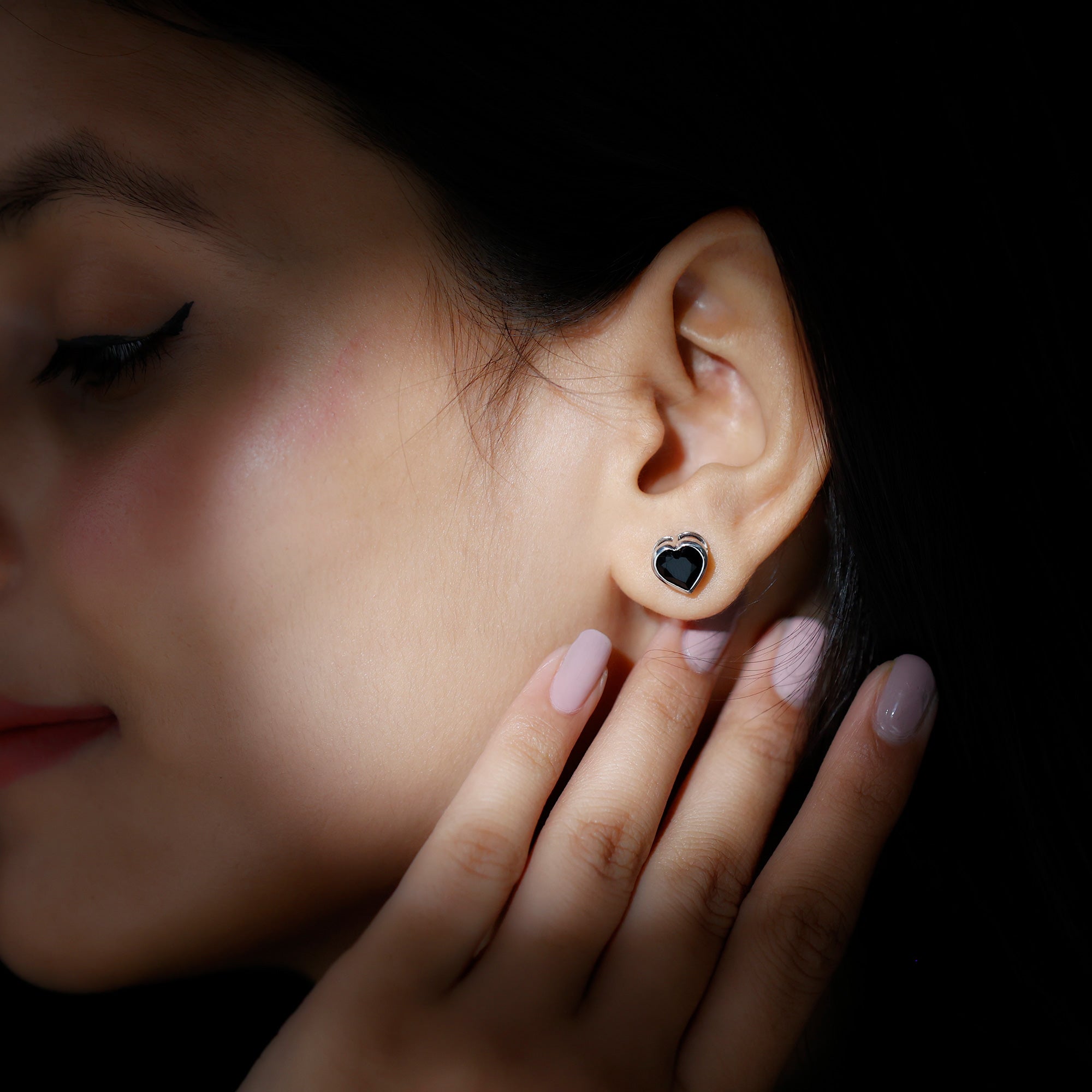2.5 CT Bezel Set Heart Cut Black Onyx Solitaire Stud Earring Black Onyx - ( AAA ) - Quality - Rosec Jewels