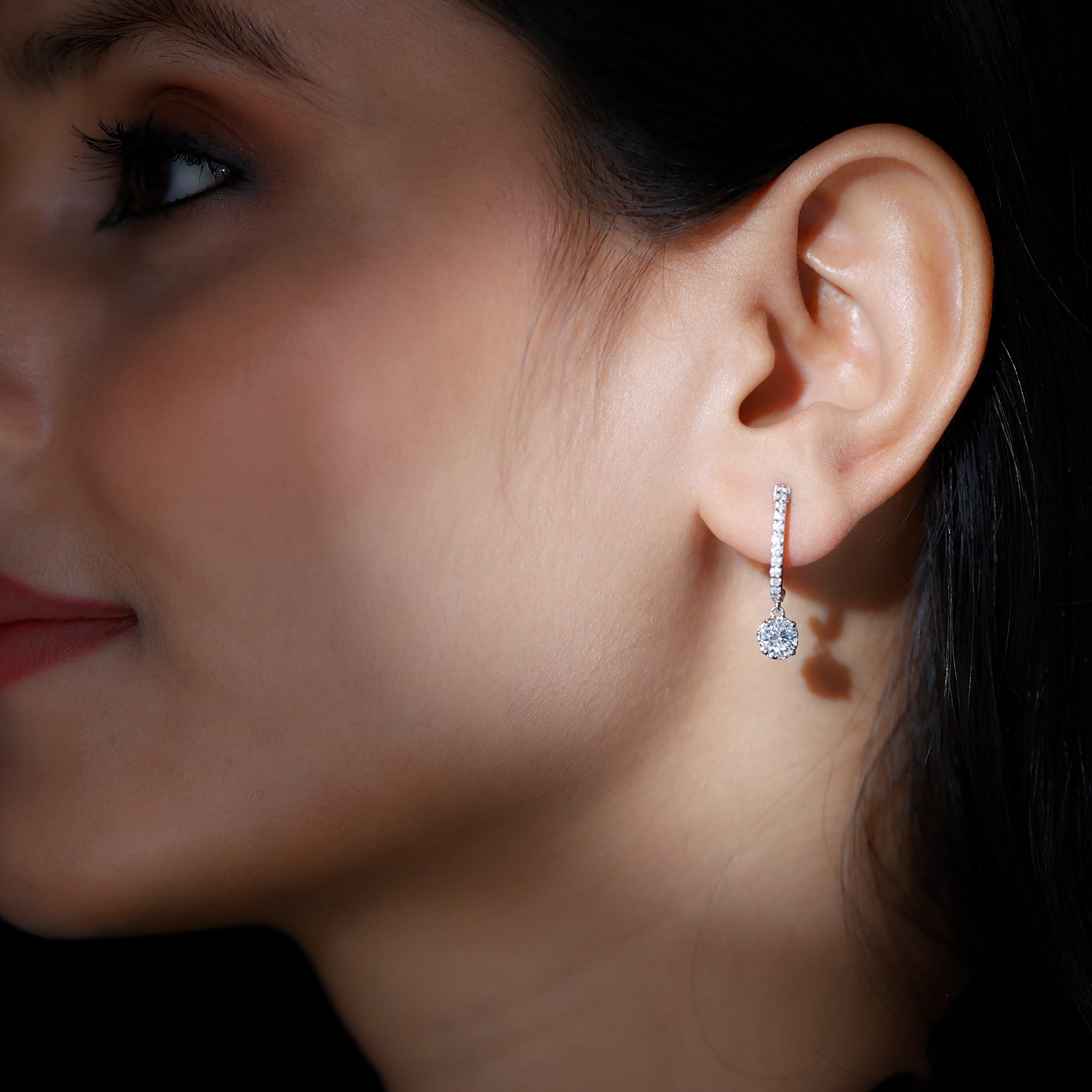 Sterling Silver Moissanite Hoop Drop Earrings for Women D-VS1 92.5 Sterling Silver - Rosec Jewels
