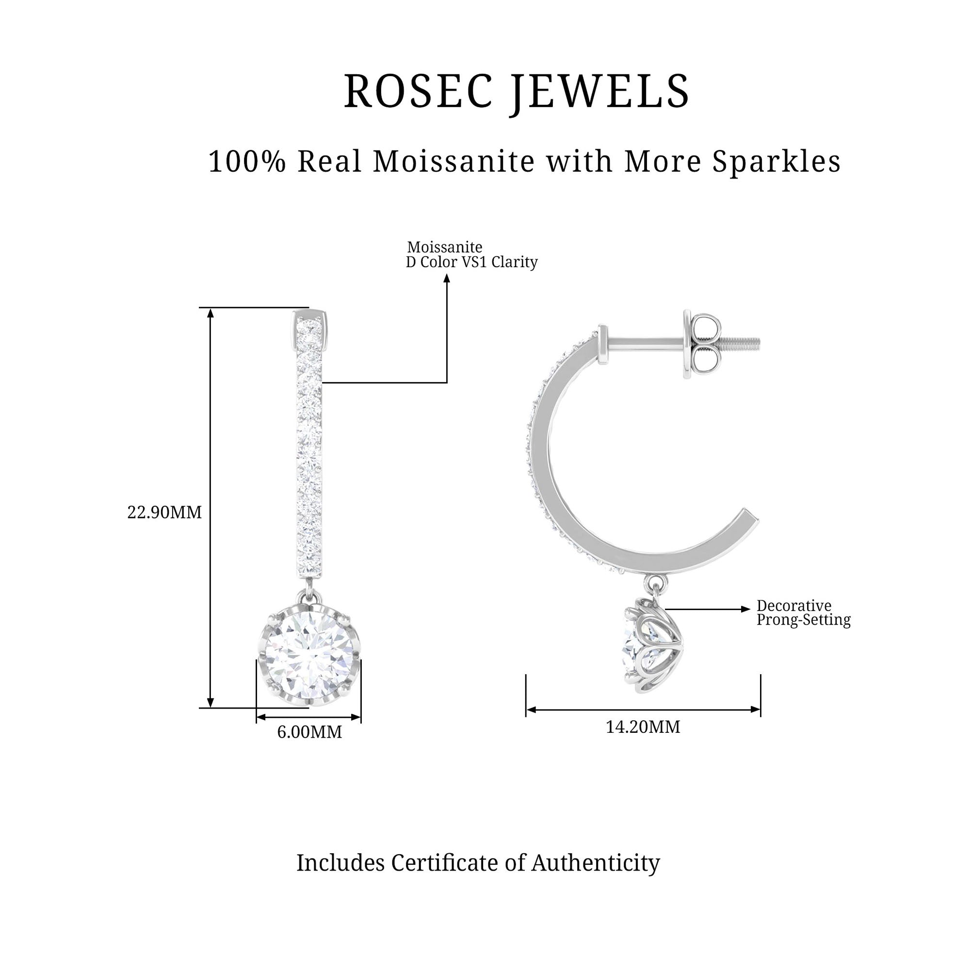 1.75 CT Moissanite and Gold Minimal Hoop Drop Earrings Moissanite - ( D-VS1 ) - Color and Clarity - Rosec Jewels