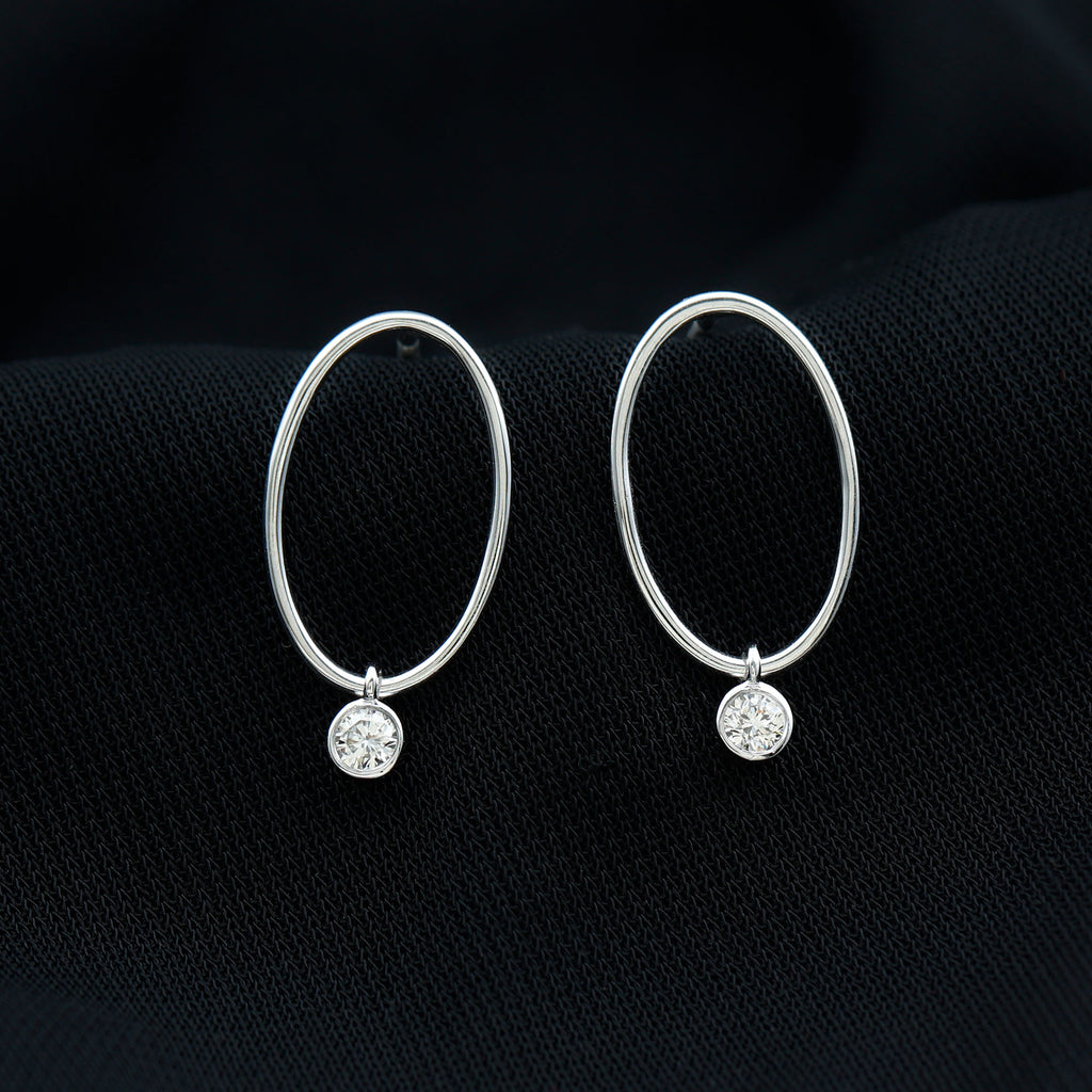Bezel Set Moissanite Front Facing Hoop Drop Earrings Moissanite - ( D-VS1 ) - Color and Clarity - Rosec Jewels