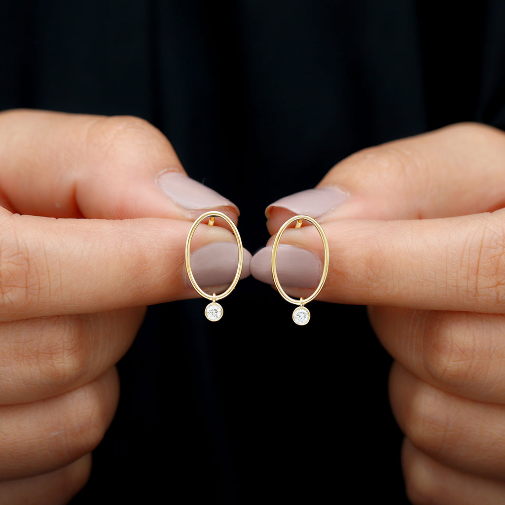 Bezel Set Moissanite Front Facing Hoop Drop Earrings Moissanite - ( D-VS1 ) - Color and Clarity - Rosec Jewels