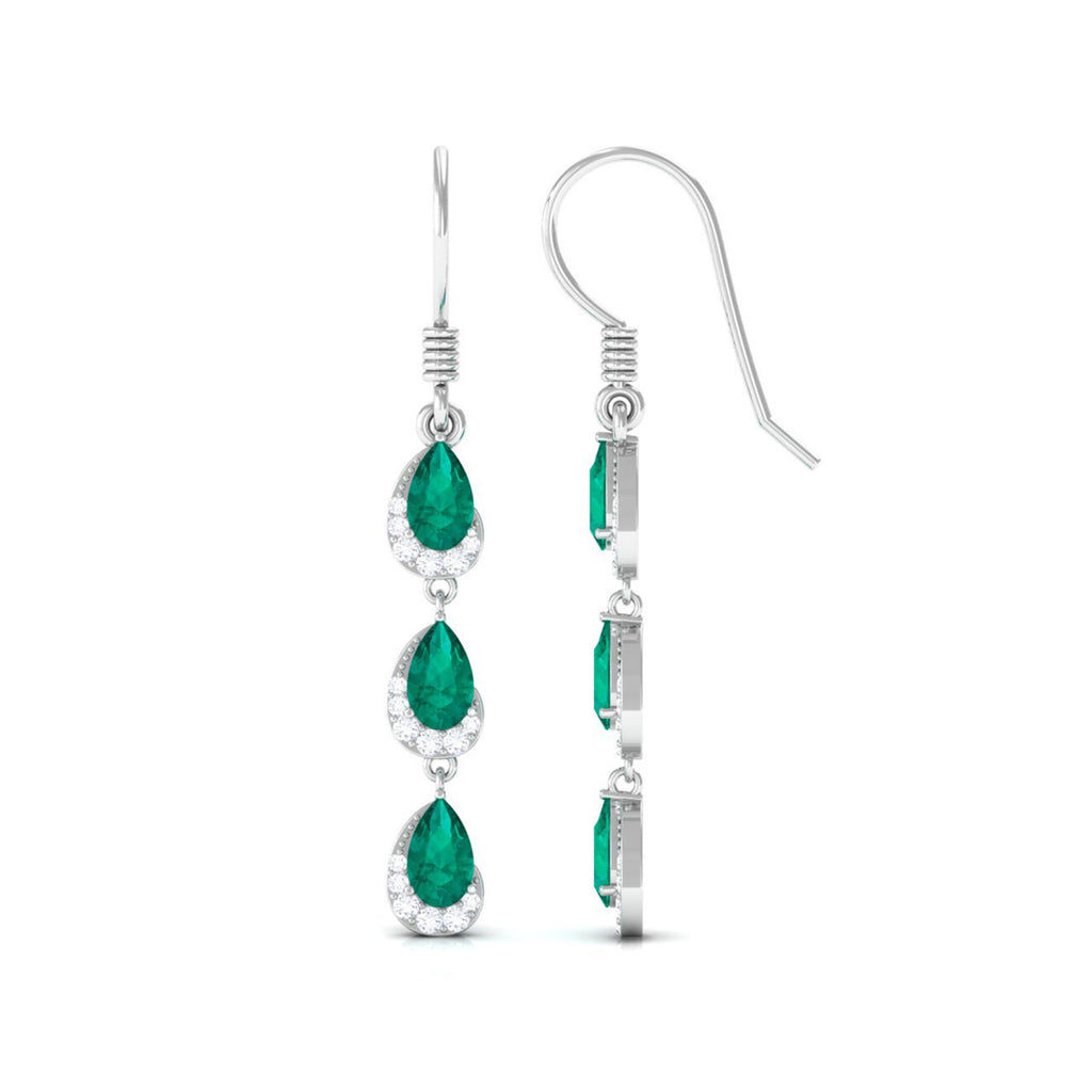 1.50 CT Pear Cut Emerald Dangle Earrings with Diamond Emerald - ( AAA ) - Quality - Rosec Jewels