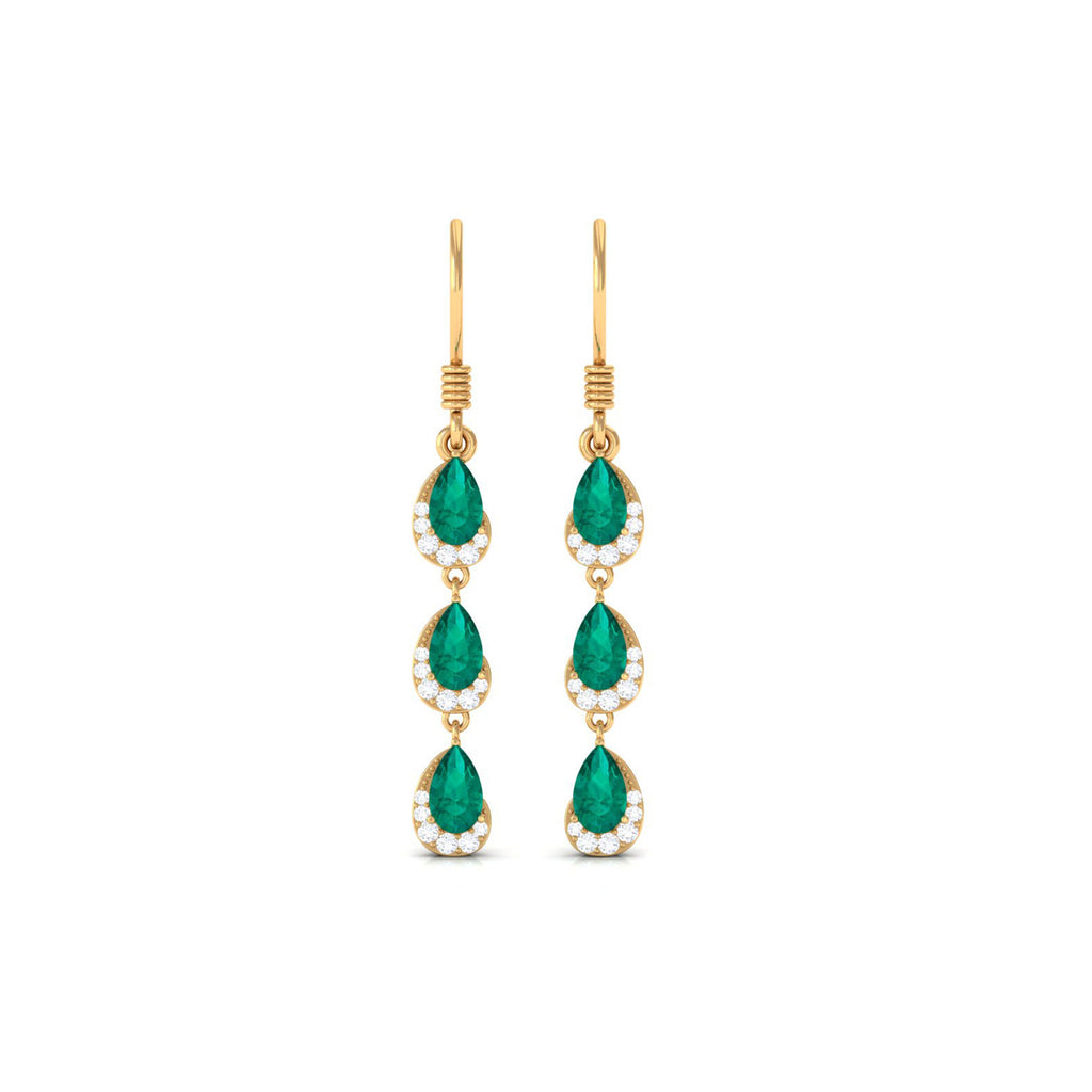 1.50 CT Pear Cut Emerald Dangle Earrings with Diamond Emerald - ( AAA ) - Quality - Rosec Jewels