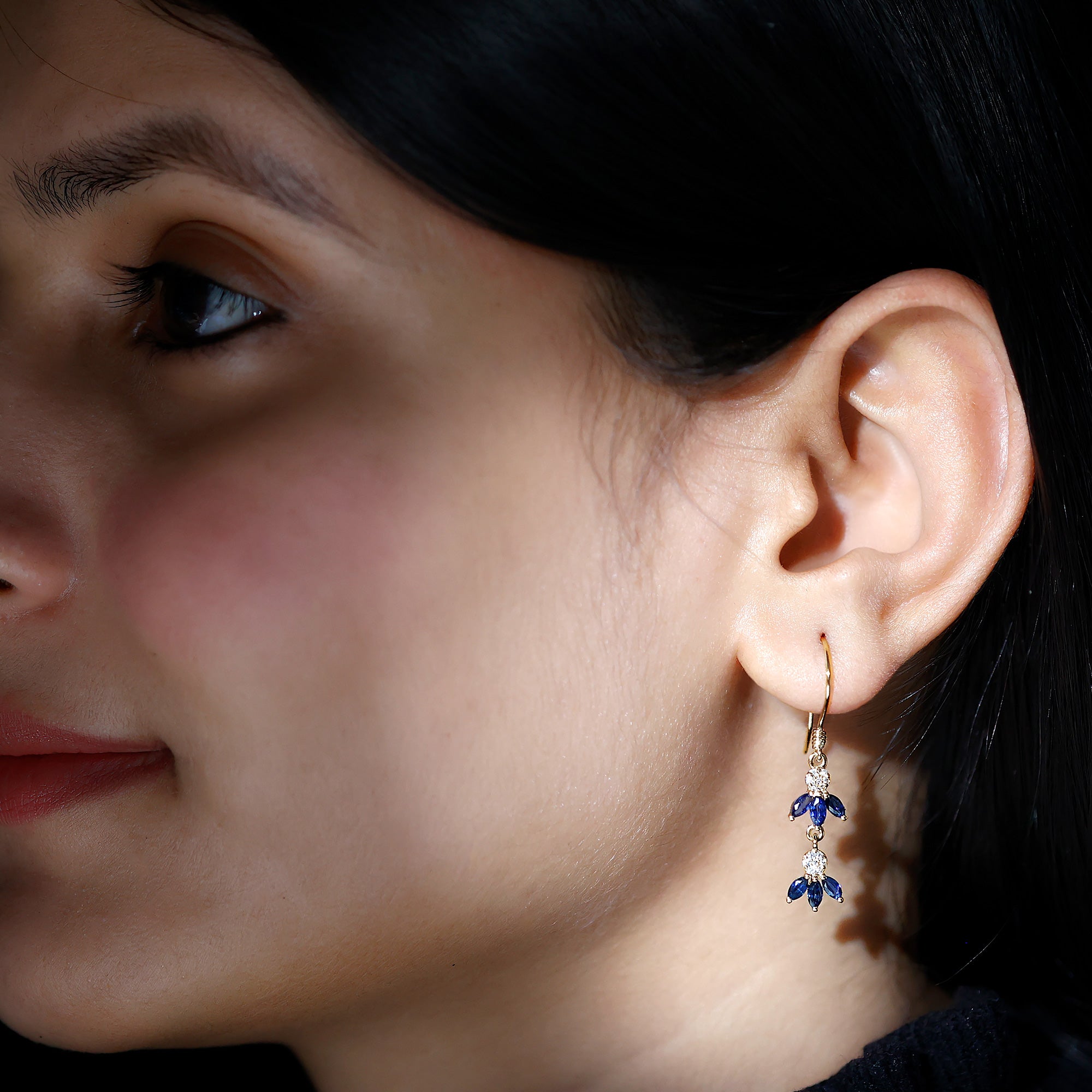 1.75 CT Blue Sapphire and Diamond Dangle Earrings Blue Sapphire - ( AAA ) - Quality - Rosec Jewels