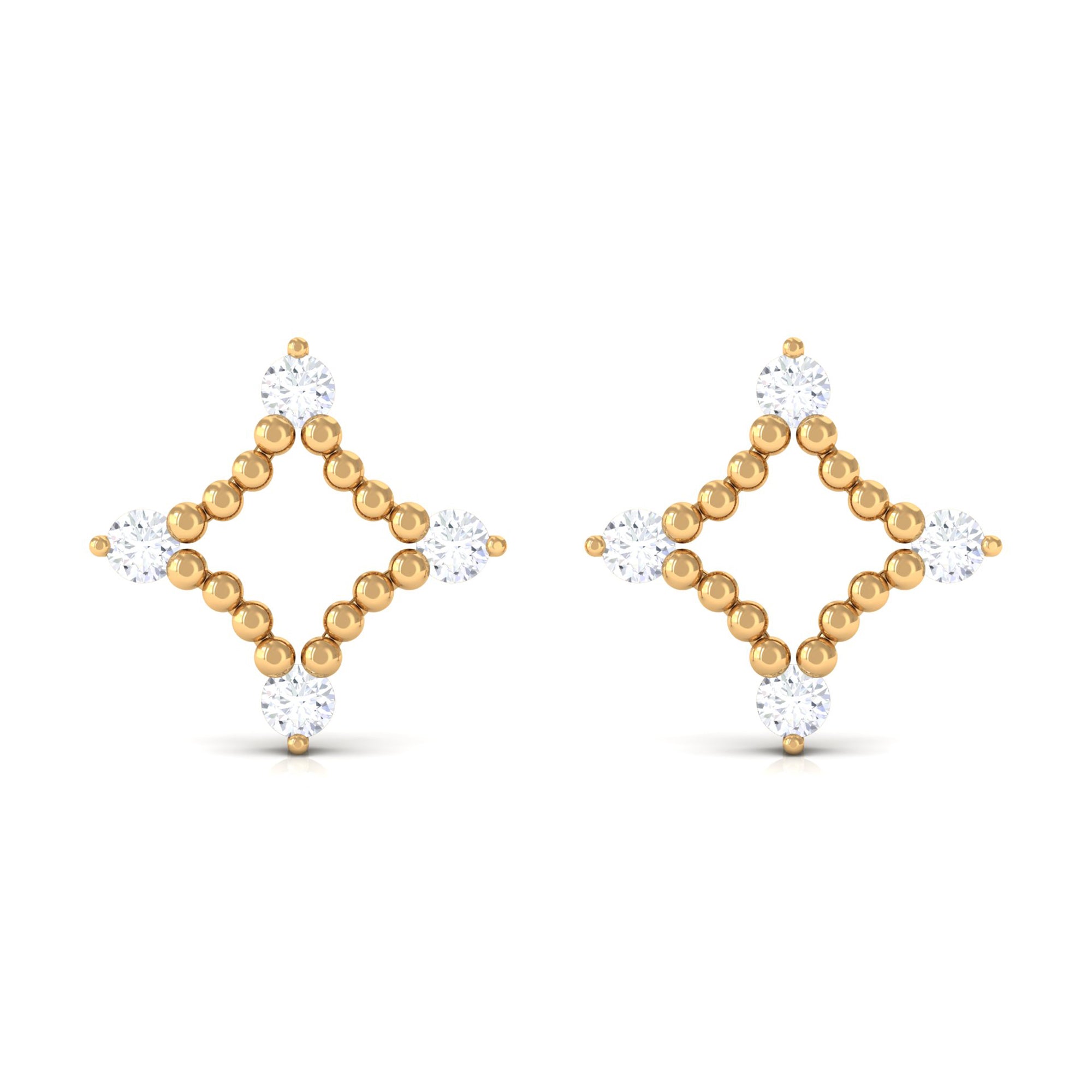 Natural Diamond Contemporary Stud Earring with Beaded Diamond - ( HI-SI ) - Color and Clarity - Rosec Jewels