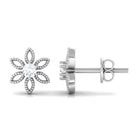 Round Cut Diamond Flower Stud Earrings with Beaded Diamond - ( HI-SI ) - Color and Clarity - Rosec Jewels