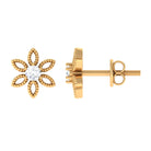 Round Cut Diamond Flower Stud Earrings with Beaded Diamond - ( HI-SI ) - Color and Clarity - Rosec Jewels