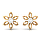 Rosec Jewels-Round Cut Diamond Flower Stud Earrings with Beaded