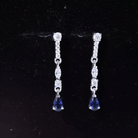 Womens Lab Grown Blue Sapphire Drop Dangle Earrings with Certificate AAAA 92.5 Sterling Silver - Rosec Jewels