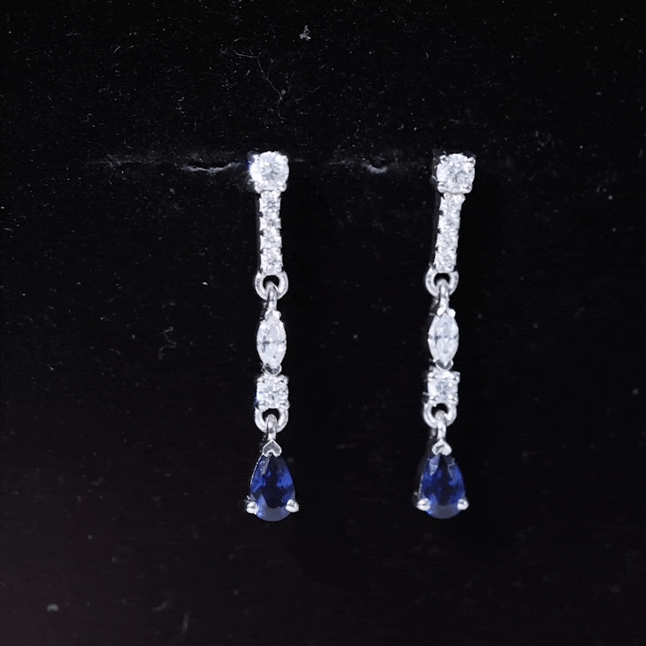 Womens Lab Grown Blue Sapphire Drop Dangle Earrings with Certificate AAAA 92.5 Sterling Silver - Rosec Jewels