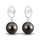 Tahitian Pearl Leaf Drop Earrings with Diamond Tahitian pearl - ( AAA ) - Quality - Rosec Jewels
