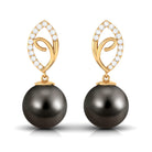 Tahitian Pearl Leaf Drop Earrings with Diamond Tahitian pearl - ( AAA ) - Quality - Rosec Jewels
