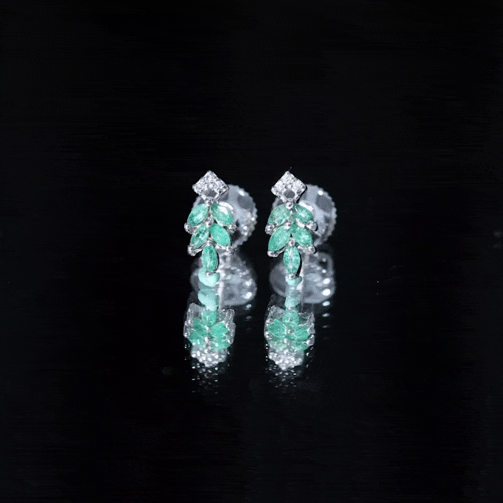 Real Emerald Leaf Stud Earrings with Moissanite Emerald - ( AAA ) - Quality - Rosec Jewels