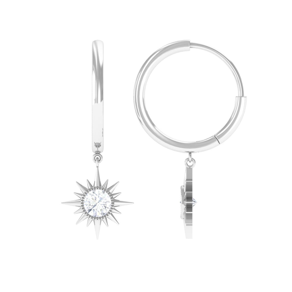 Bezel Set Round Moissanite Sunburst Hoop Drop Earrings Moissanite - ( D-VS1 ) - Color and Clarity - Rosec Jewels